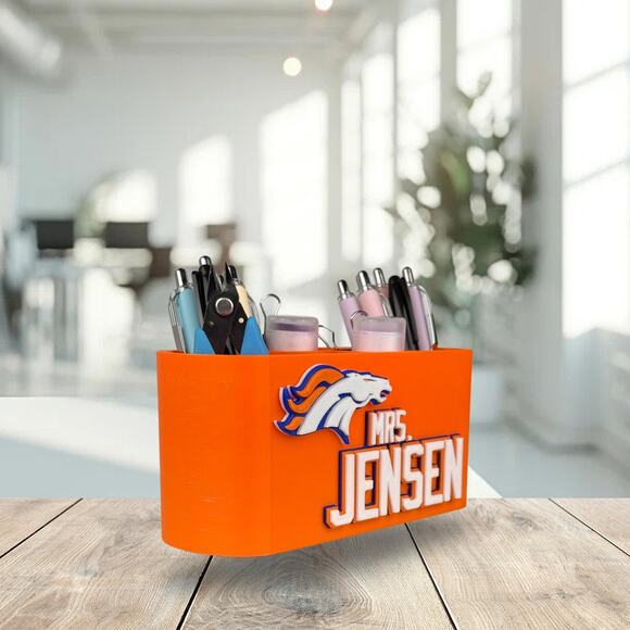 Personalized Denver Broncos Desk Organizer, Broncos Gift, Broncos Teacher Gift - Picture 2 of 10